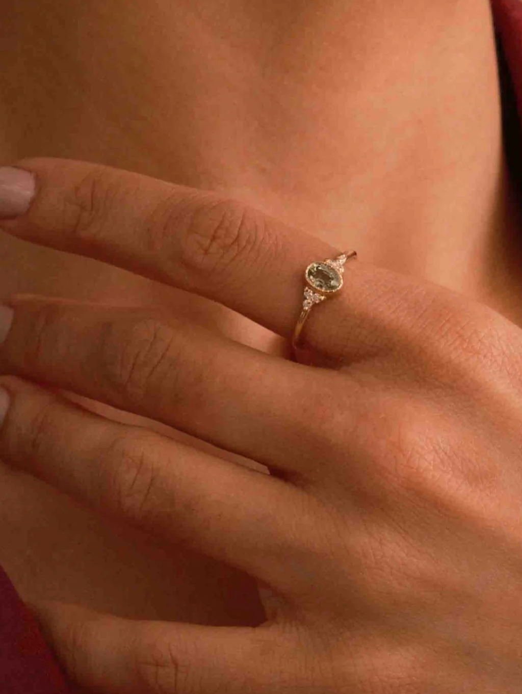 Oval Green Sapphire Cluster Ring